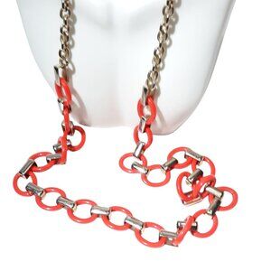 Ann Taylor Chain Necklace Orange 32" Gold-tone Acrylic Classic Career